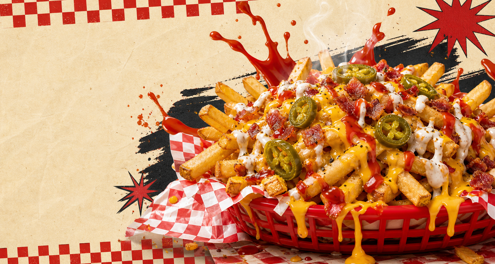 Papas cargadas Hot Patata con queso, salsas y jalapenos